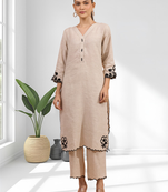 Beige cotton long kurti set for women's