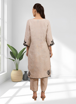 Beige cotton long kurti set for women's 2