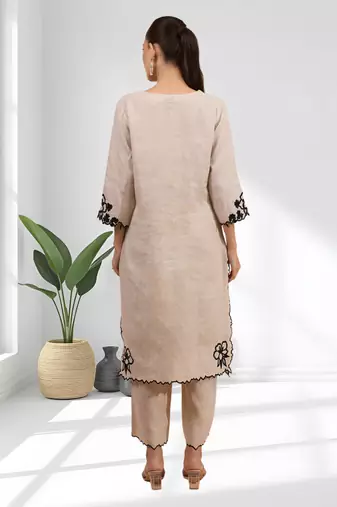Beige cotton long kurti set for women's