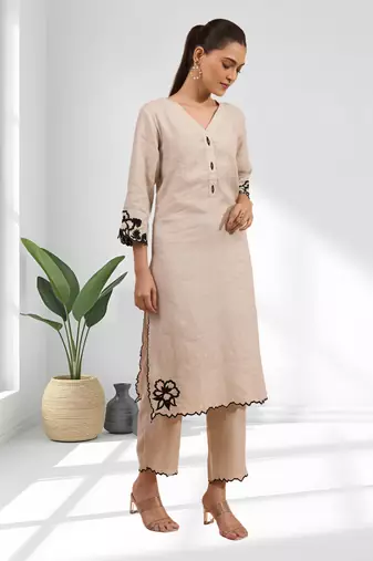 Beige cotton long kurti set for women's