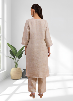 Beige cotton long kurti set for women's 2