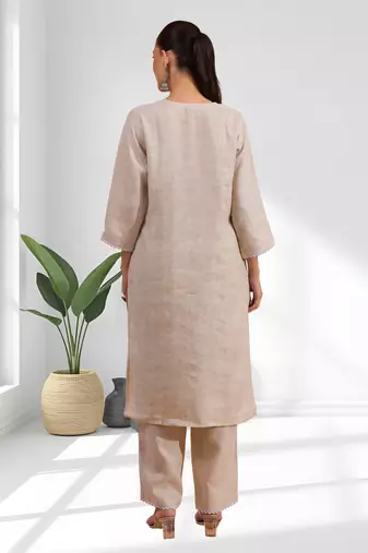 Beige cotton long kurti set for women's