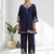 Navy blue cotton aari work kurta set for women's