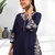 Navy blue cotton aari work kurta set for women's
