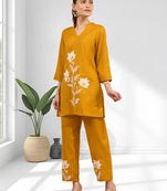 Orange cotton aari work kurta set for women's