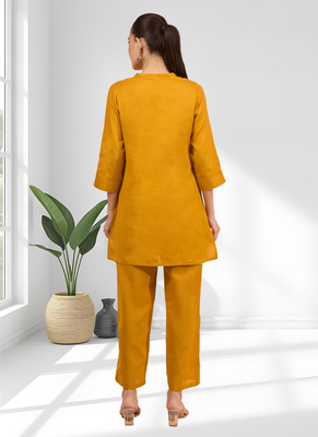 Orange cotton aari work kurta set for women's 2