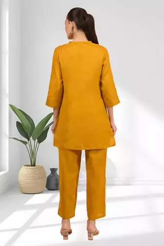 Orange cotton aari work kurta set for women's