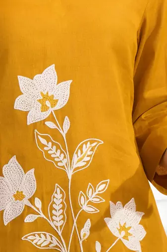 Orange cotton aari work kurta set for women's