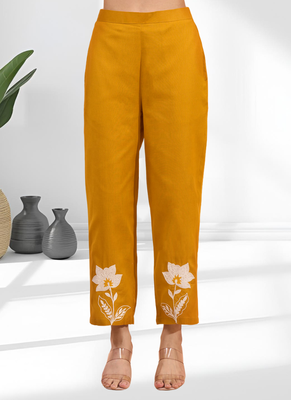Orange cotton aari work kurta set for women's 5