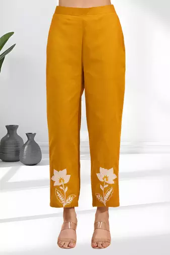 Orange cotton aari work kurta set for women's