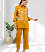 Orange cotton aari work shirt pant for women's