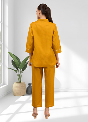 Orange cotton aari work shirt pant for women's 2