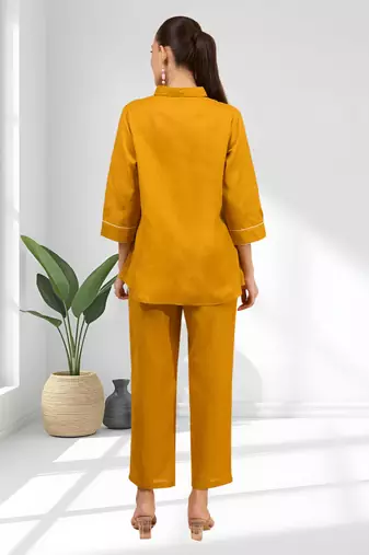 Orange cotton aari work shirt pant for women's