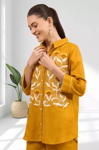 Orange cotton aari work shirt pant for women's