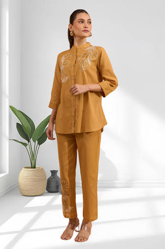 Coral cotton aari work shirt pant for women's