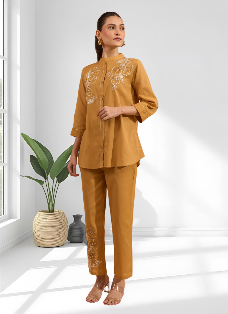 Coral cotton aari work shirt pant for women's