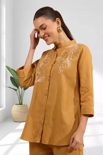Coral cotton aari work shirt pant for women's