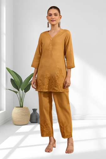 Coral cotton aari work kurta pant for women's