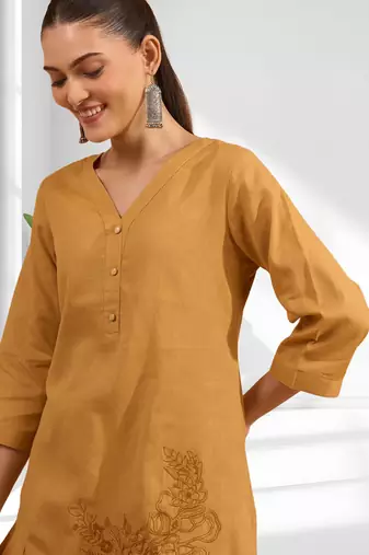 Coral cotton aari work kurta pant for women's
