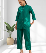 Rama green cotton aari work shirt pant for women's