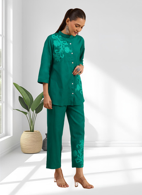 Rama green cotton aari work shirt pant for women's 3