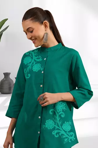 Rama green cotton aari work shirt pant for women's