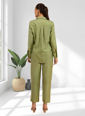 Pista green vertical silk shirt pant for women's 2