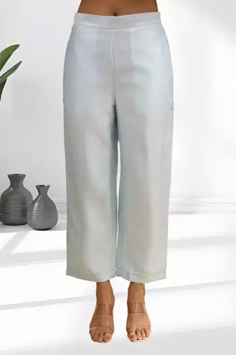 Sky blue vertical silk kurta pant for women's