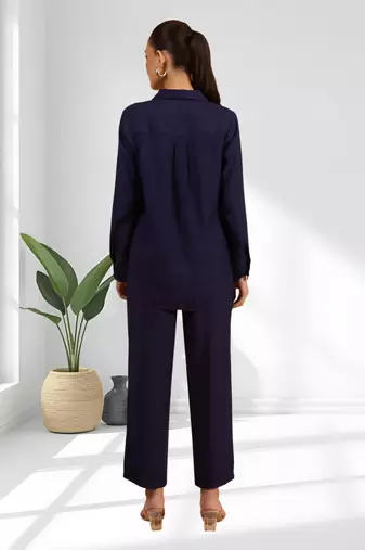Navy blue vertical silk shirt pant for women's