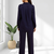 Navy blue vertical silk shirt pant for women's