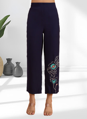 Navy blue vertical silk shirt pant for women's 4