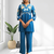 Teal vertical silk kurta sets for women's
