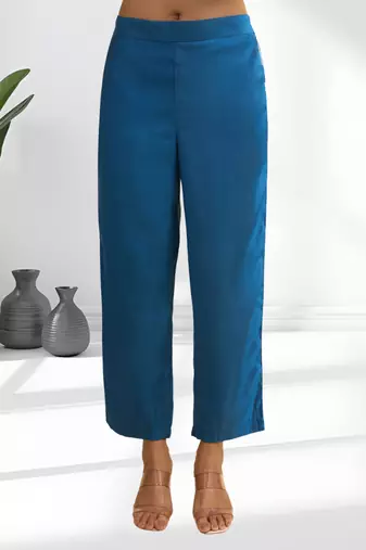 Teal vertical silk kurta sets for women's