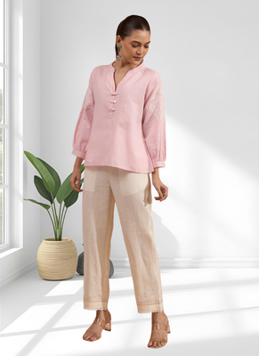 Pink cotton kurta sets for women's 1