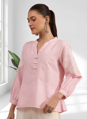 Pink cotton kurta sets for women's 3