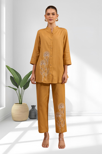 Coral cotton pant shirt for women's