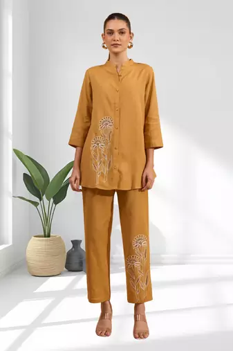 Coral cotton pant shirt for women's