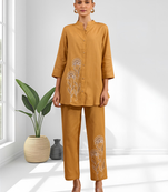 Coral cotton pant shirt for women's