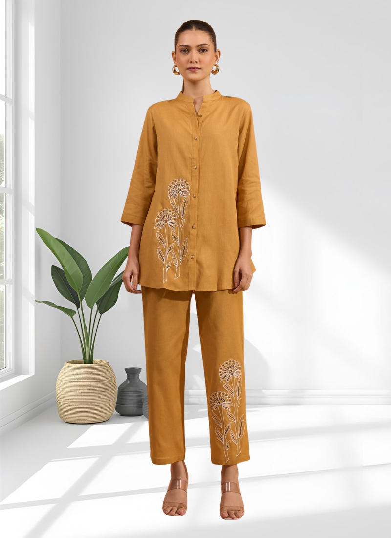 Coral cotton pant shirt for women's