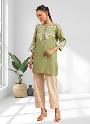 Pista green vertical silk only top for women's 1