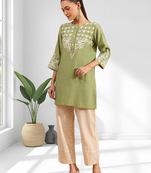 Pista green vertical silk only top for women's