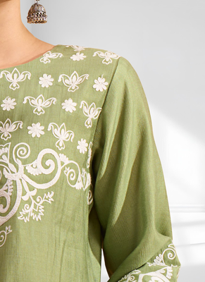 Pista green vertical silk only top for women's 3