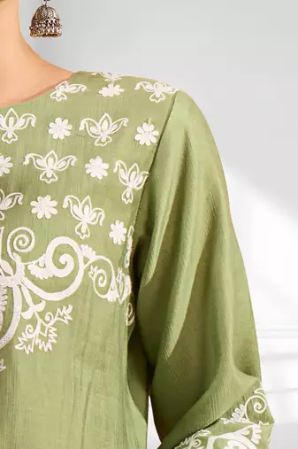 Pista green vertical silk only top for women's
