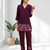 Wine vertical silk top with pants for women's