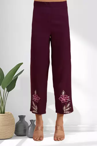 Wine vertical silk top with pants for women's