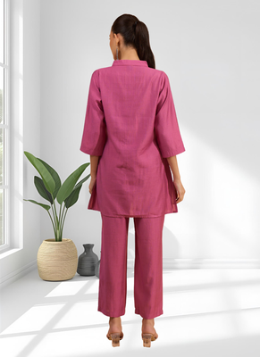 Pink vertical silk top with pants for women's 2