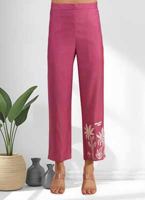 Pink vertical silk top with pants for women's 4