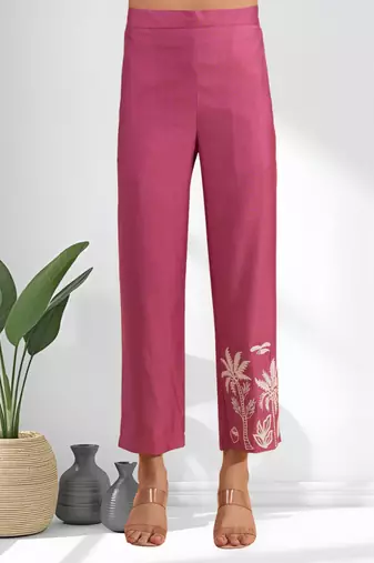 Pink vertical silk top with pants for women's