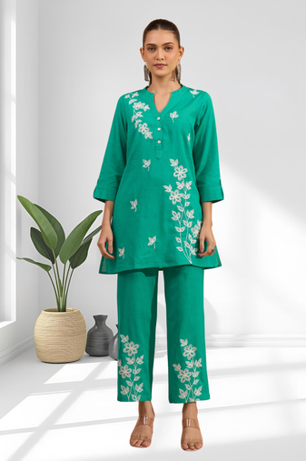 Sea green top with pants for women's