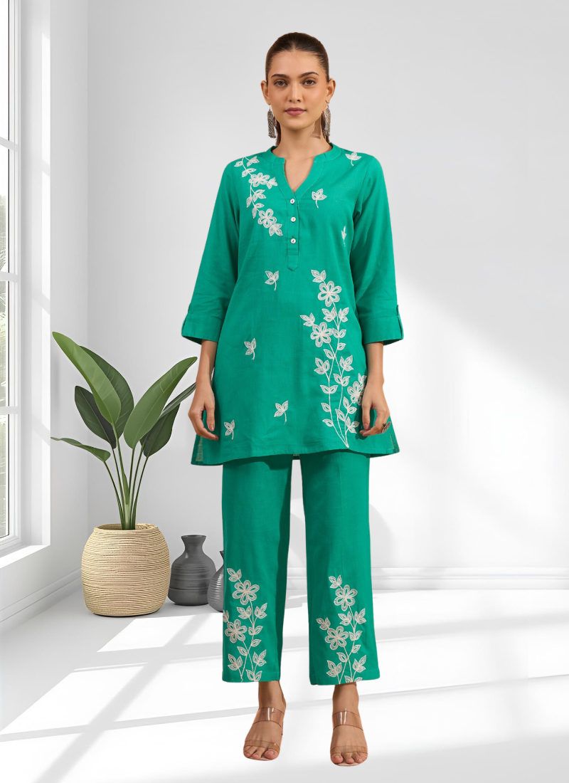 Sea green top with pants for women's